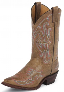 Justin BRL112 Ladies Bent Rail Western Boot with Arizona Mocha Cowhide Foot and a Narrow Square Toe