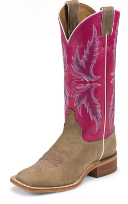 Justin BRL311 Ladies Bent Rail Western Boot with Tan Vintage Cowhide Foot and a Double Stitched Wide Square Toe