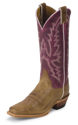 Justin BRL315 Ladies Bent Rail Western Boot with America Burnished Tan Cowhide Foot and a Single Stitched Wide Square Toe