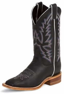 Justin BRL316 Ladies Bent Rail Western Boot with Black Burnished Calf Foot and a Double Stitched Wide Square Toe