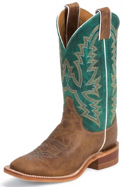 Justin BRL317 Ladies Bent Rail Western Boot with America Burnished Tan Cowhide Foot and a Double Stitched Wide Square Toe
