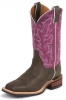 Justin BRL330 Ladies Bent Rail Western Boot with Chocolate Bisonte Cowhide Foot and a Double Stitched Wide Square Toe