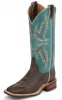 Justin BRL335 Ladies Bent Rail Western Boot with Chocolate Puma Cowhide Foot and a Double Stitched Wide Square Toe