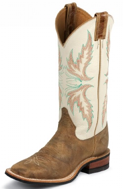Justin BRL336 Ladies Bent Rail Western Boot with Tan Puma Cowhide Foot and a Double Stitched Wide Square Toe