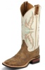 Justin BRL336 Ladies Bent Rail Western Boot with Tan Puma Cowhide Foot and a Double Stitched Wide Square Toe