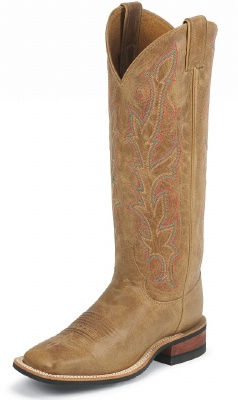 Justin BRL341 Ladies Bent Rail Western Boot with America Tan Cowhide Foot and a Double Stitched Wide Square Toe