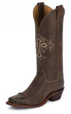 Justin BRL630 Ladies Bent Rail Western Boot with Antiqued Bomber Brown Cowhide Foot w/ Butt Seam and a Single Stitched Wide Square Toe