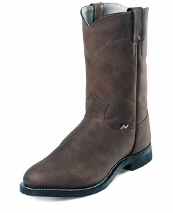 Justin JB3001 Men's Basic Roper Boot with Crazy Cow Cowhide Foot and a Roper Toe