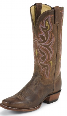 Justin L2687 Ladies Punchy Western Boot with Antique Brown Vintage Goat Foot and a Single Stitched Wide Square Toe