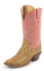 Justin L2697 Ladies Punchy Western Boot with Antique Tan Vintage Full Quill Ostrich Foot w/  and a Single Stitched Wide Square Toe