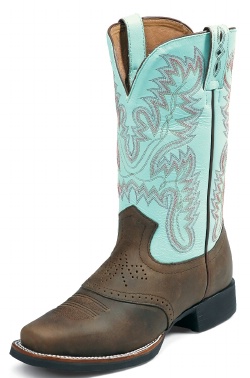 Justin L4853 Ladies AQHA Lifestyle Foundation Western Boot with Bay Crazy Horse Cowhide Foot w/ Saddle and a Double Stitched Wide Square Toe