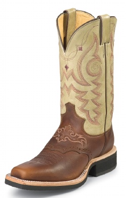 Justin L5045 Ladies AQHA Lifestyle Q-Crepe Western Boot with Mahogany Worn Saddle Cowhide Foot and a Double Stitched Wide Square Toe