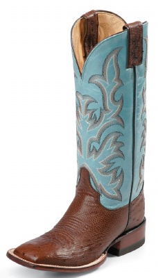 Justin L5527 Ladies AQHA Lifestyle Remuda Western Boot with Antique Brown Smooth Ostrich Foot and a Double Stitched Wide Square Toe