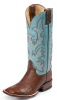 Justin L5527 Ladies AQHA Lifestyle Remuda Western Boot with Antique Brown Smooth Ostrich Foot and a Double Stitched Wide Square Toe