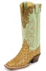 Justin L7004 Ladies AQHA Lifestyle Remuda Western Boot with Antique Tan Full Quill Ostrich Foot and a Double Stitched Wide Square Toe