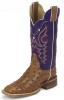 Justin L8507 Ladies AQHA Lifestyle Remuda Western Boot with Cognac Vintage Full Quill Ostrich Foot and a Double Stitched Wide Square Toe