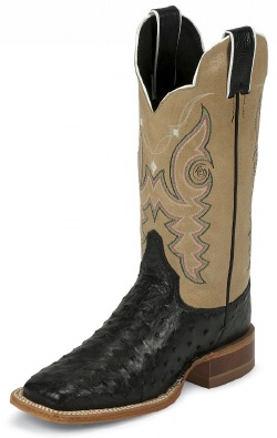 Justin L8509 Ladies AQHA Lifestyle Remuda Western Boot with Black Full Quill Ostrich Foot and a Double Stitched Wide Square Toe