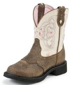 Justin L9924 Ladies Gypsy Casual Boot with Barnwood Brown Cowhide Foot w/ Perfed Saddle and a Fashion Round Toe