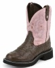 Justin L9935 Ladies Gypsy Casual Boot with Chocolate Ostrich Print Foot w/ Perfed Saddle and a Fashion Round Toe