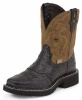 Justin L9968 Ladies Gypsy Casual Boot with Black Ostrich Print Foot w/ Perfed Saddle and a Single Stitched Wide Square Toe