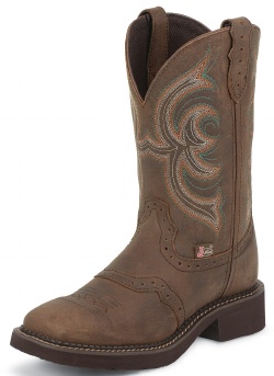 Justin L9984 Ladies Gypsy Casual Boot with Aged Bark Cowhide Foot w/ Perfed Saddle and a Single Stitched Wide Square Toe