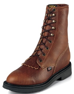 Justin 754 Men's Double Comfort Collection Work Boot with Mahogany Worn Saddle Leather Foot and a Round Toe