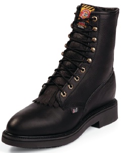 Justin 767 Men's Double Comfort Collection Work Boot with Black Pitstop Leather Foot and a Round Steel EH Rated Toe