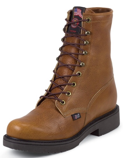 Justin 797 Men s Double Comfort Collection Work Boot with Copper Caprice Leather Foot and a Round Steel EH Rated Toe