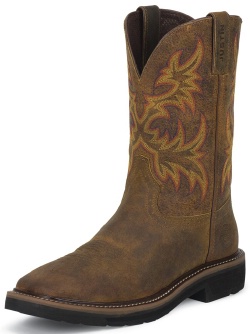 Justin WK4681 Men's Stampede Collection Work Boot with Rugged Tan Leather Foot and a Stampede Round Toe