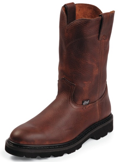 justin men's axe tan mahogany round toe work boot