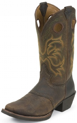 Justin 2523 Men's Stampede Western Western Boot with Dark Brown Rawhide With Perfed Saddle Vamp Foot and a Wide Square Toe