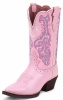 Justin 2556JR Kids Stampede Western Boot with Pink Imperial Cowhide Foot and a Narrow Rounded Toe