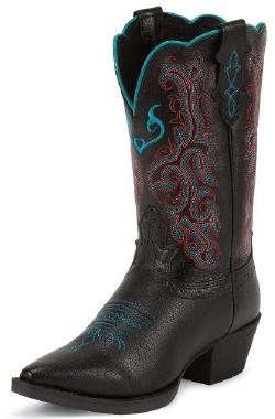 Justin 2558JR Kids Stampede Western Boot with Black Imperial Cowhide Foot and a Narrow Rounded Toe