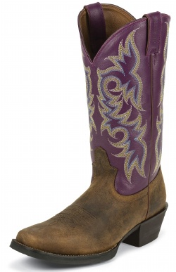 Justin 2562 Men's Stampede Western Western Boot with Tan Distressed Buffalo and a Wide Square Toe