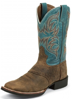 Justin 7208 Men's Stampede Western Western Boot with Tan Distressed Buffalo and a Double Stitched Wide Square Toe