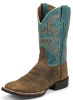 Justin 7208 Men's Stampede Western Western Boot with Tan Distressed Buffalo and a Double Stitched Wide Square Toe
