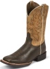 Justin 7209 Men's Stampede Western Western Boot with Chocolate Print Cowhide Foot and a Double Stitched Wide Square Toe