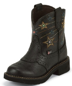Justin 9204JR Kids Gypsy Western Boot with Pebbled Black Buffalo Foot with Perfed Saddle and a Fashion Round Toe