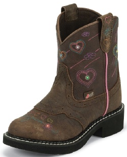 Justin 9205JR Kids Gypsy Western Boot with Pebbled Brown Buffalo Foot with Perfed Saddle and a Fashion Round Toe