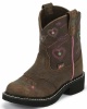 Justin 9205JR Kids Gypsy Western Boot with Pebbled Brown Buffalo Foot with Perfed Saddle and a Fashion Round Toe