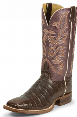 Justin 9608 Men's Exotic Western Boot with Chocolate Vintage Belly Caiman and a Double Stitched Wide Square Toe