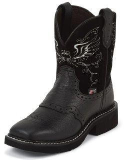 Justin 9977JR Kids Gypsy Western Boot with Black Buffalo Foot with Perfed Saddle and a Wide Square Toe