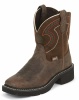 Justin 9997JR Kids Gypsy Western Boot with Barnwood Brown Buffalo Foot with Perfed Saddle and a Wide Square Toe