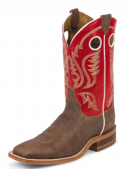 Justin BR310 Men's Bent Rail Western Boot with Old Map Cowhide Foot and a Double Stitched Wide Square Toe