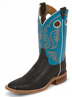 Justin BR311 Men's Bent Rail Western Boot with Black Chester Cowhide Foot and a Double Stitched Wide Square Toe