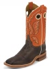 Justin BR314 Men's Bent Rail Western Boot with Chocolate America Burnished Cowhide Foot and a Double Stitched Wide Square Toe