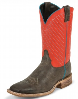 Justin BR315 Men's Bent Rail Western Boot with Vintage Mocha Cowhide Foot and a Double Stitched Wide Square Toe