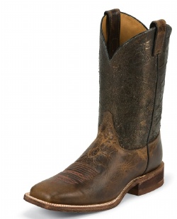 Justin BR316 Men's Bent Rail Western Boot with Tan Damiana Cowhide Foot and a Double Stitched Wide Square Toe