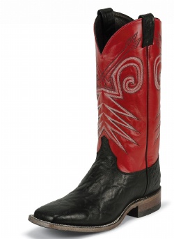Justin BR319 Men's Bent Rail Western Boot with Black Wildebeest and a Double Stitched Wide Square Toe