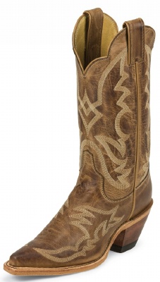 Justin BRL120 Ladies Bent Rail Western Boot with Tan America Cowhide Foot with Fancy Stitch and a Narrow Rounded Toe